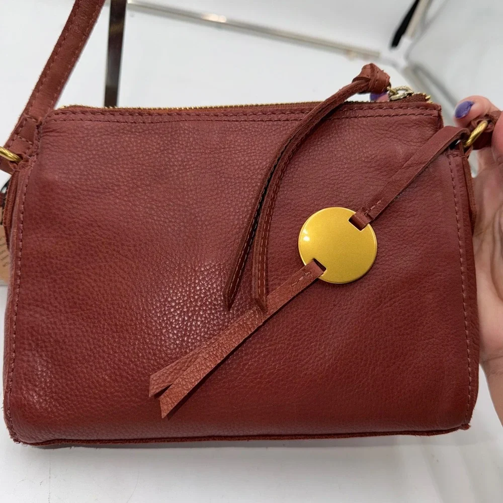 Margot New York Jules Double Zip Leather Crossbody Bag Brown - Picture 6 of 11